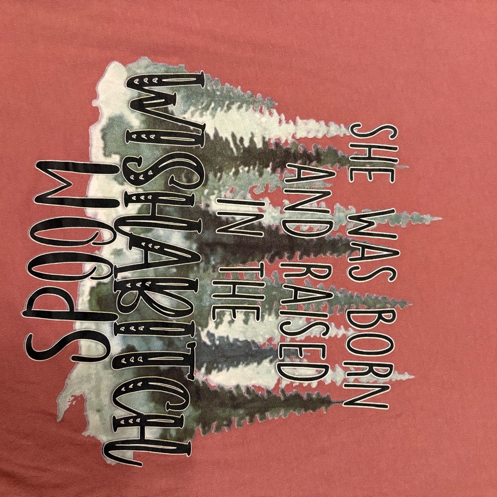 Women’s  Adventure Graphic Tee in Rosewood. ‘Wish a b*tch woods’ are the words. - Picture 2 of 5